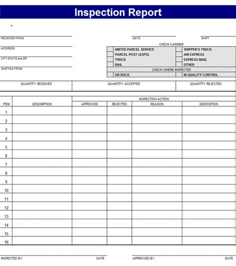 excel inspection report